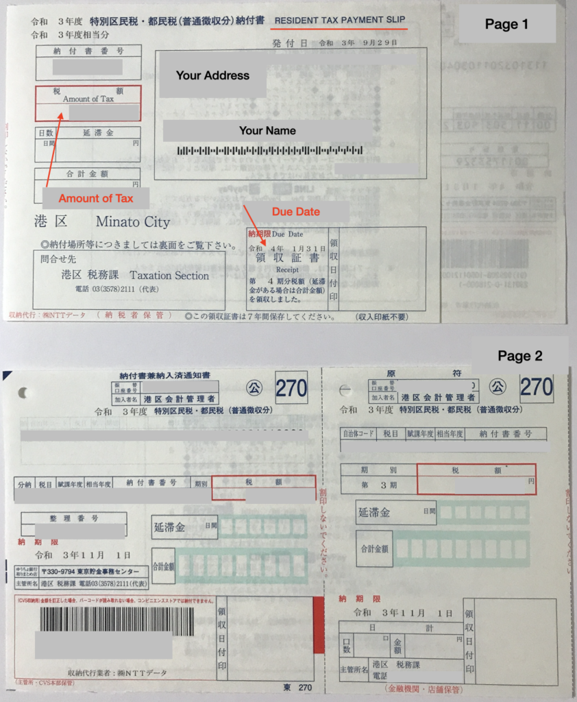 Resident Tax Payment Slip 
Japan